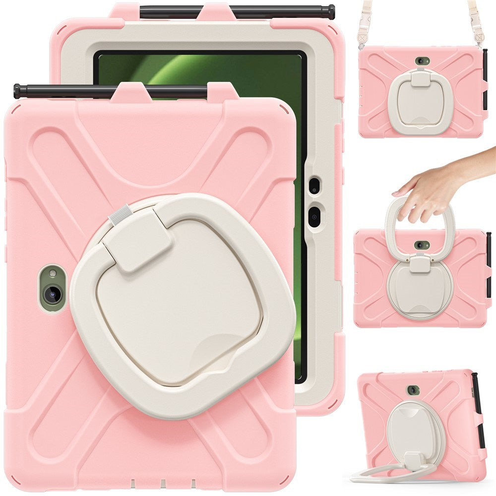 Samsung Galaxy Tab Active5 Pro / Active4 Pro EIDERWOOD Hybrid Plast Børne Cover m. Kickstand & Strop - Lyserød