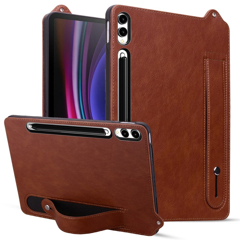 EIDERWOOD Samsung Galaxy Tab S11 Ultra Hårdt Plastik Kunstlæderbelagt Cover m. Håndtag - Brun