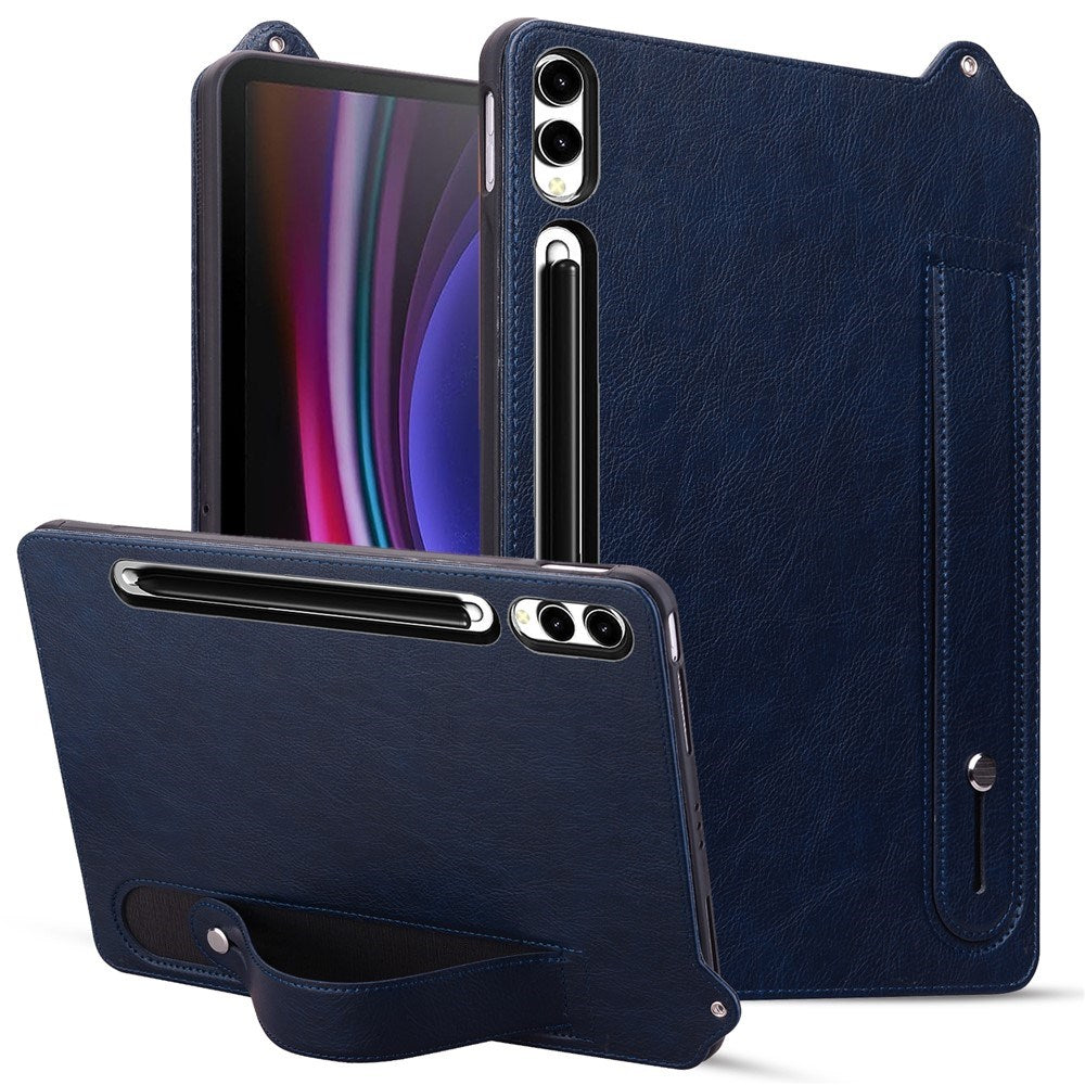 EIDERWOOD Samsung Galaxy Tab S11 Ultra Hårdt Plastik Kunstlæderbelagt Cover m. Håndtag - Mørkeblå