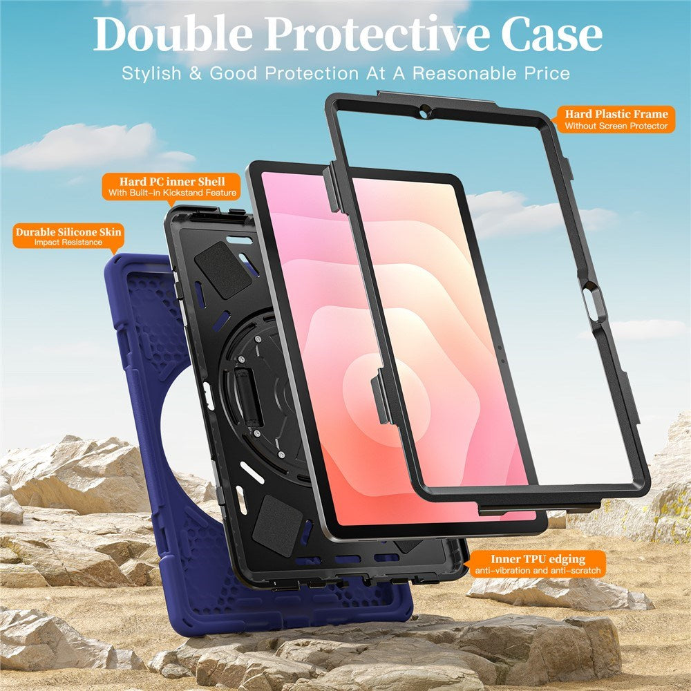 EIDERWOOD Samsung Galaxy Tab S11 Stødabsorberende Cover m. 360 Grader Roterbar Kickstand & Velcrostrop - Mørkeblå
