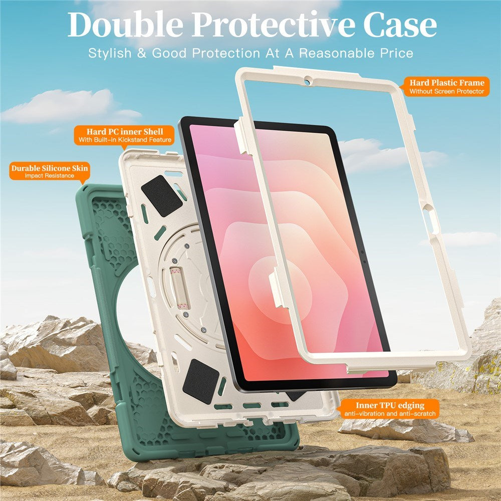 EIDERWOOD Samsung Galaxy Tab S11 Stødabsorberende Cover m. 360 Grader Roterbar Kickstand & Velcrostrop - Grøn