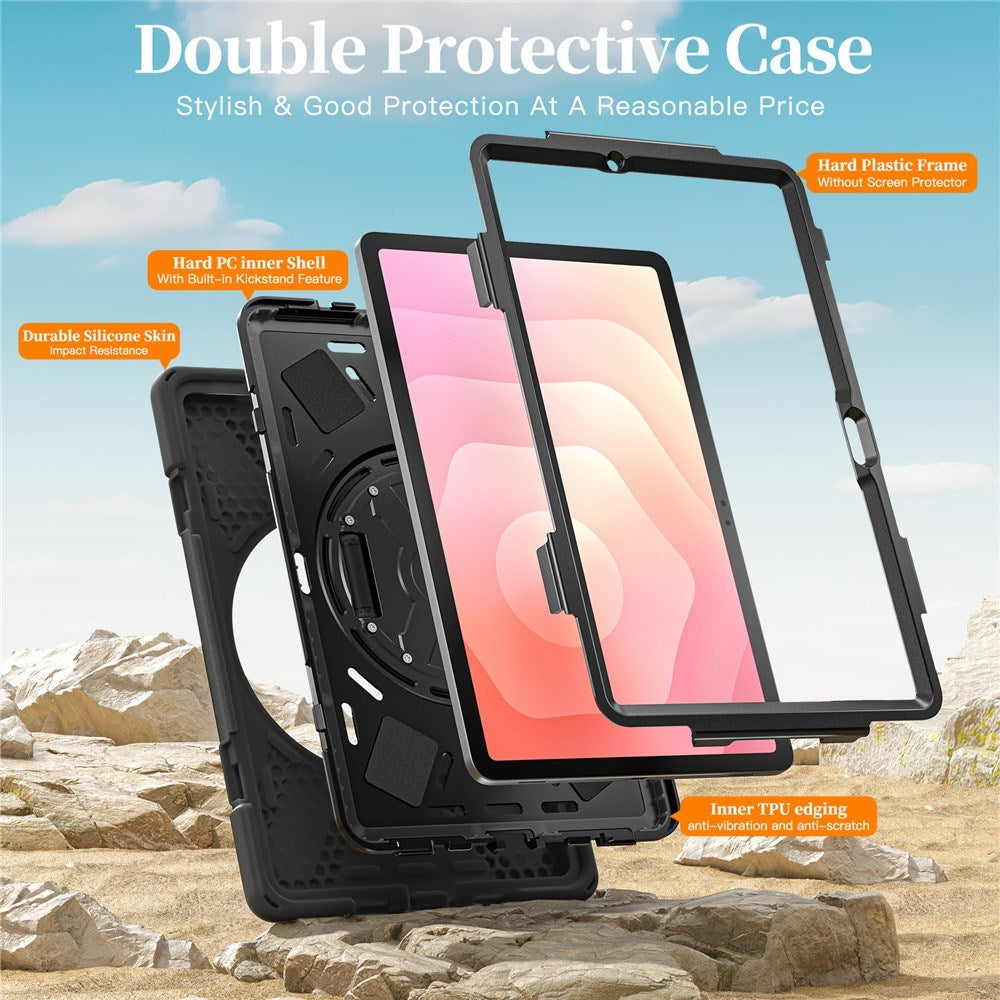 EIDERWOOD Samsung Galaxy Tab S11 Stødabsorberende Cover m. 360 Grader Roterbar Kickstand & Velcrostrop - Sort