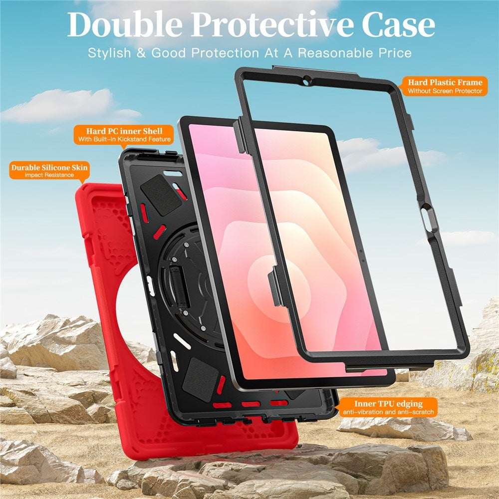 EIDERWOOD Samsung Galaxy Tab S11 Stødabsorberende Cover m. 360 Grader Roterbar Kickstand & Velcrostrop - Rød