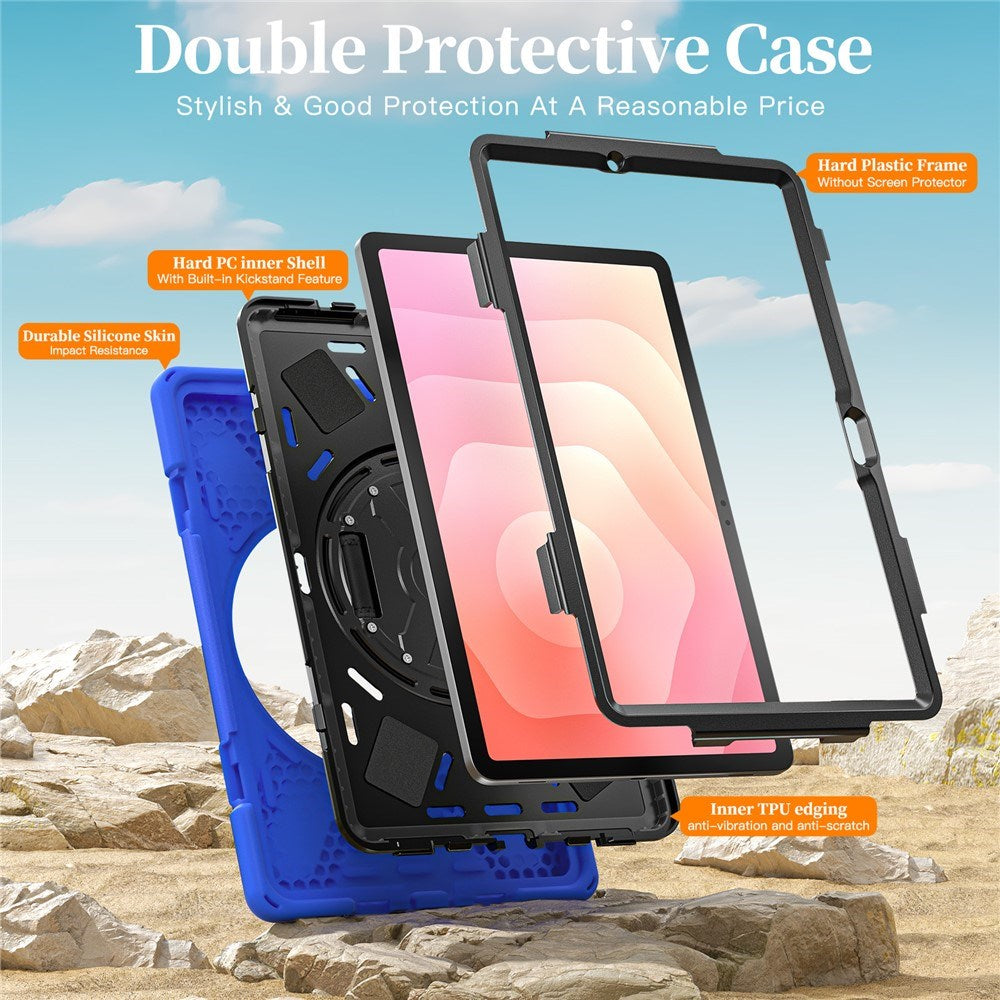 EIDERWOOD Samsung Galaxy Tab S11 Stødabsorberende Cover m. 360 Grader Roterbar Kickstand & Velcrostrop - Blå