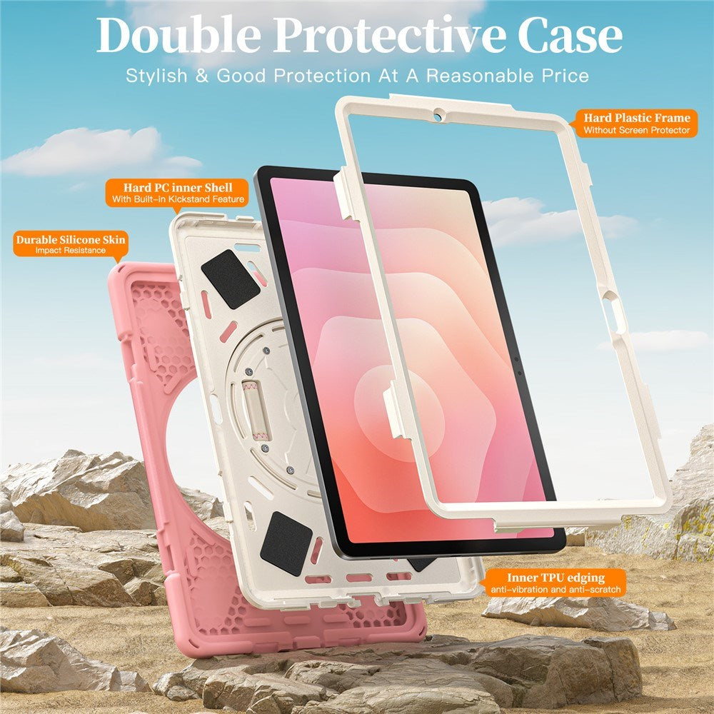 EIDERWOOD Samsung Galaxy Tab S11 Stødabsorberende Cover m. 360 Grader Roterbar Kickstand & Velcrostrop - Lyserød