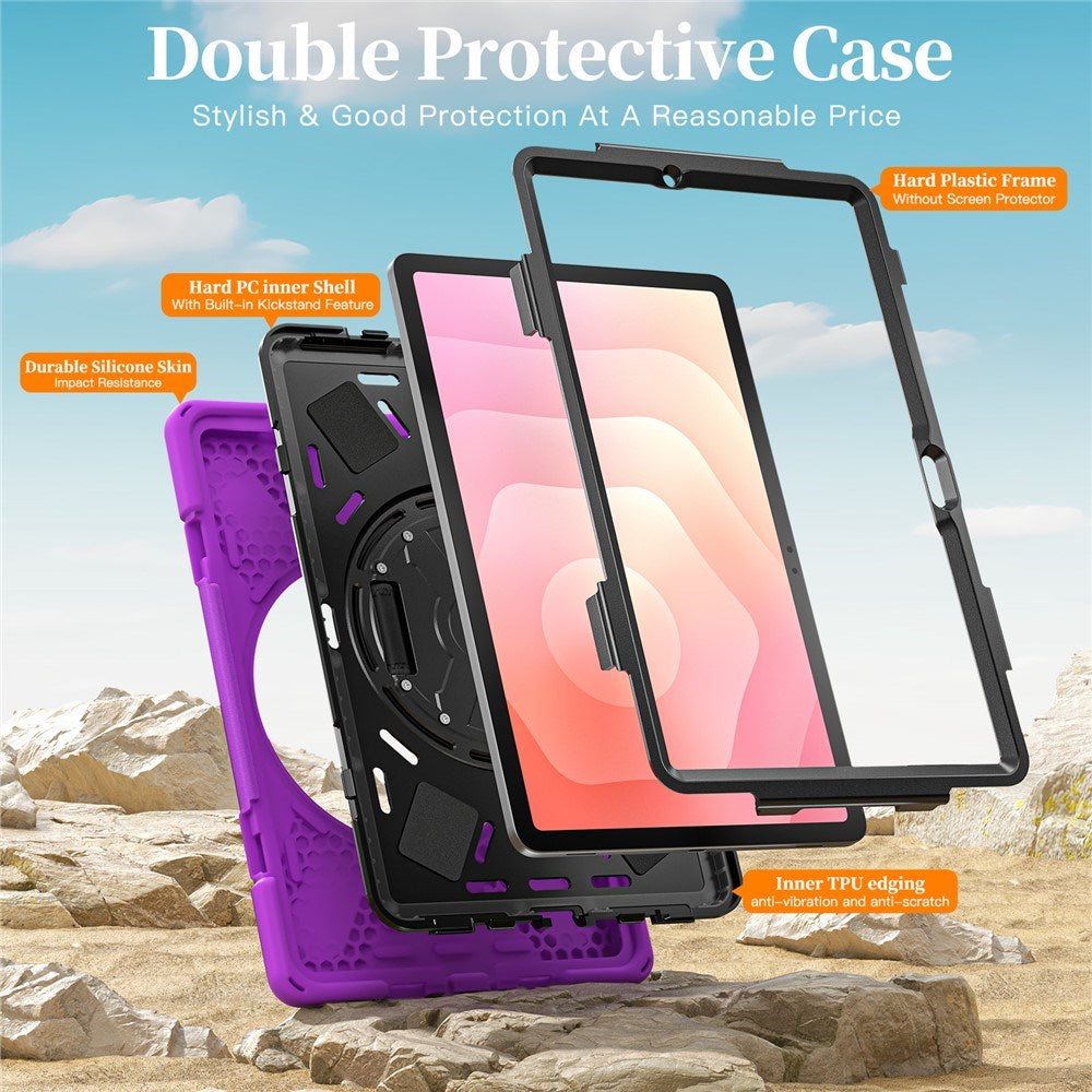 EIDERWOOD Samsung Galaxy Tab S11 Stødabsorberende Cover m. 360 Grader Roterbar Kickstand & Velcrostrop - Lilla