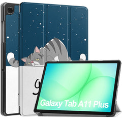 Samsung Galaxy Tab A11+ (Plus) EIDERWOOD Kunstlæder Flip Cover m. Motiv - Sovende Kat