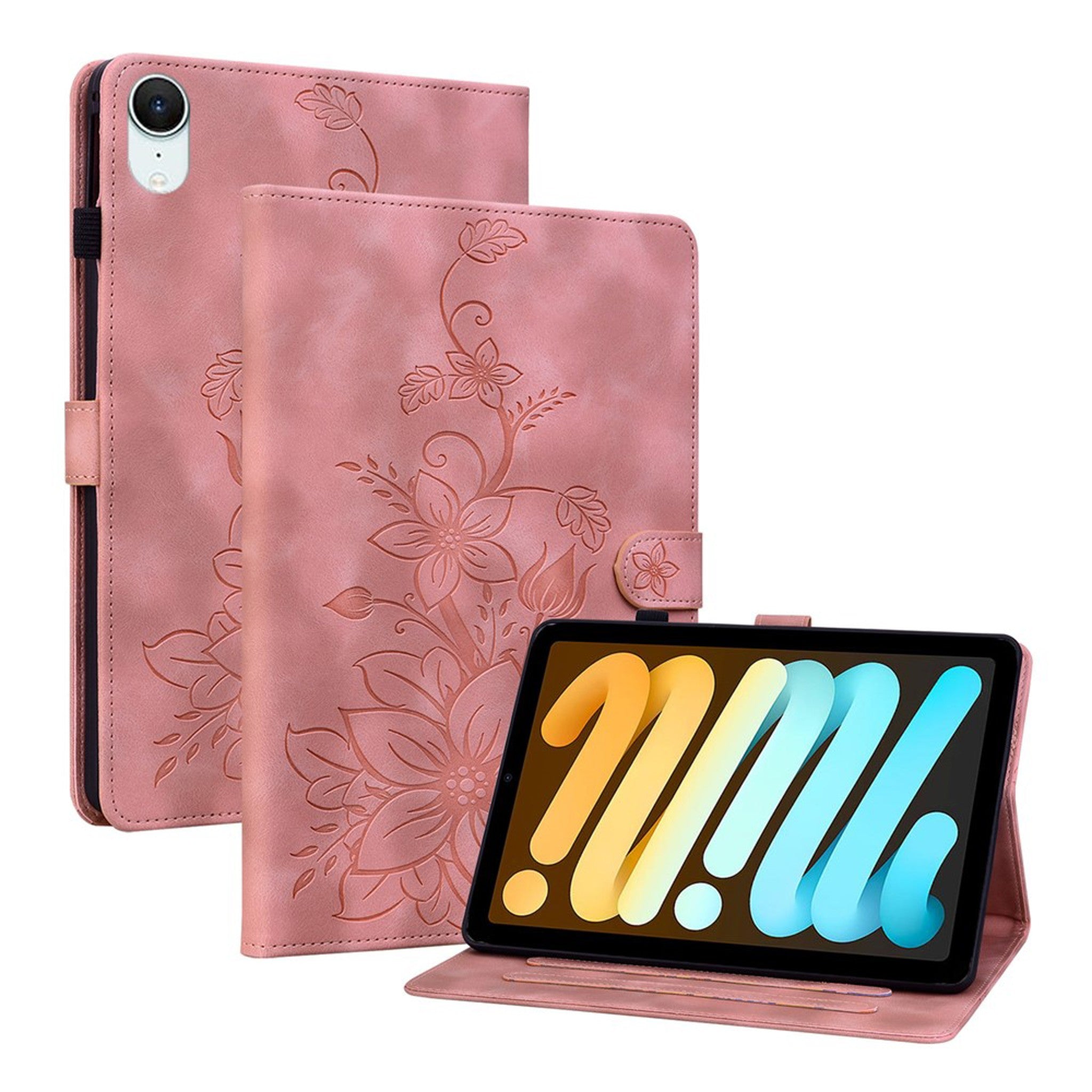 iPad Mini (2026) 8. Gen. EIDERWOOD Blomster Tekstureret Kunstlæder Flip Cover - Lyserød