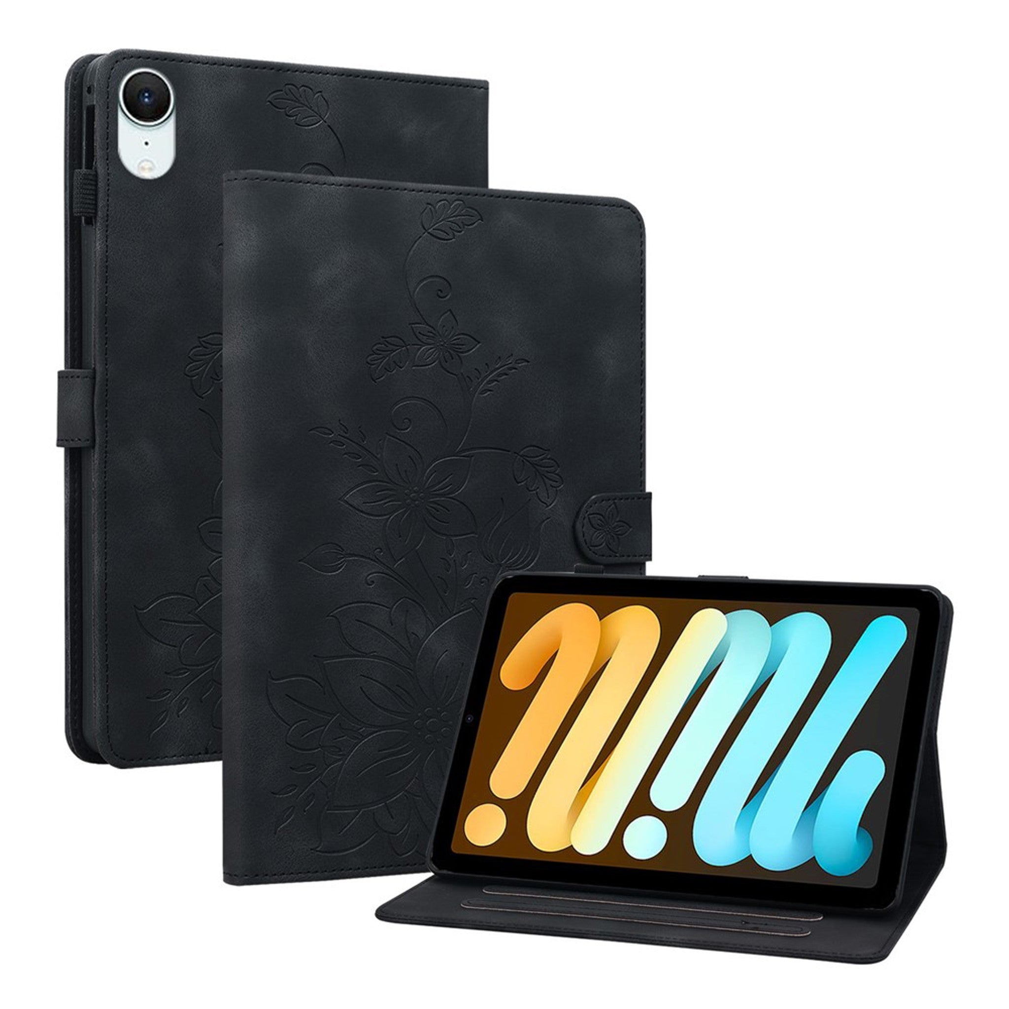 iPad Mini (2026) 8. Gen. EIDERWOOD Blomster Tekstureret Kunstlæder Flip Cover - Sort