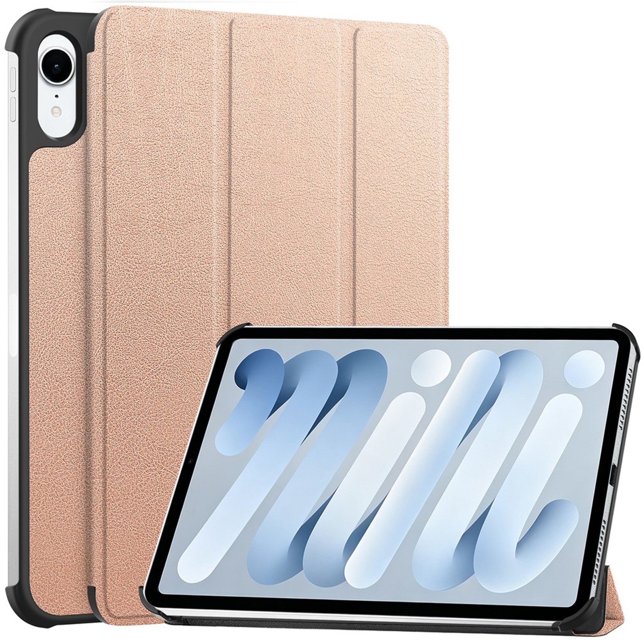 iPad Mini (2026) 8. Gen. EIDERWOOD Kunstlæder Tri-Fold Flip Cover m. Ståfunktion - Rose Gold
