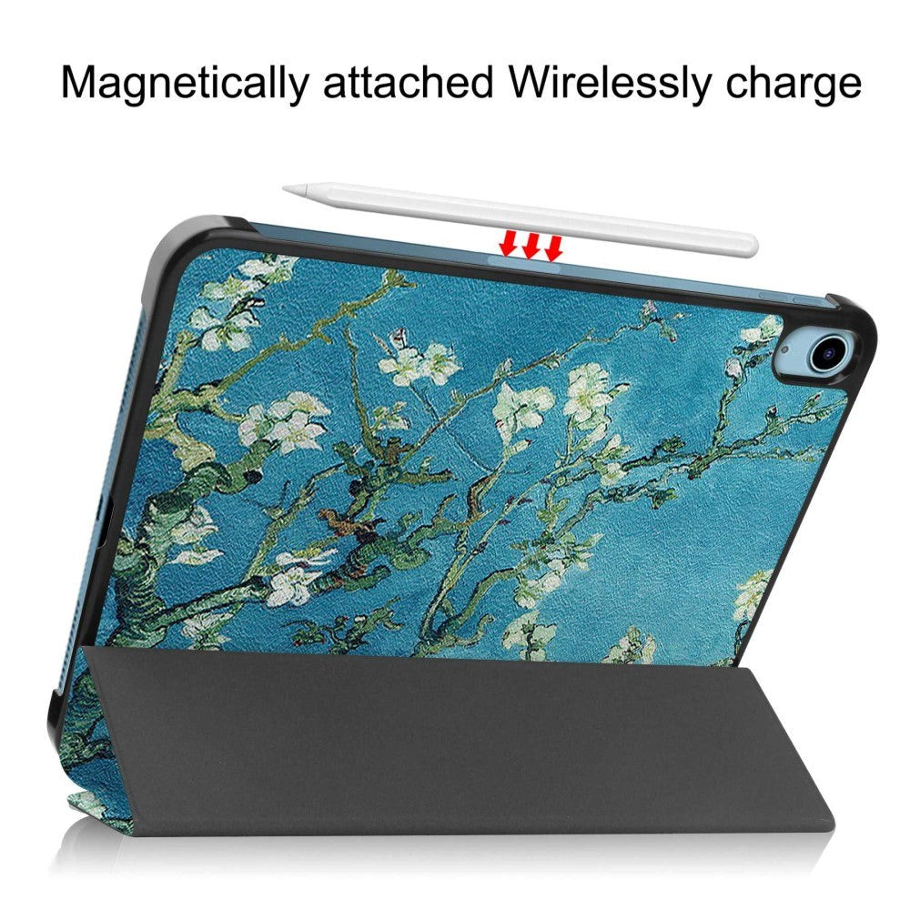 iPad 11" (2025) / iPad 10.9" (2024/2022) Læder Cover m. Tri-fold Stand - Hvide Blomster