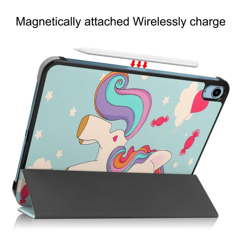 iPad 11" (2025) / iPad 10.9" (2024/2022) Læder Cover m. Tri-fold Stand - Enhjørning