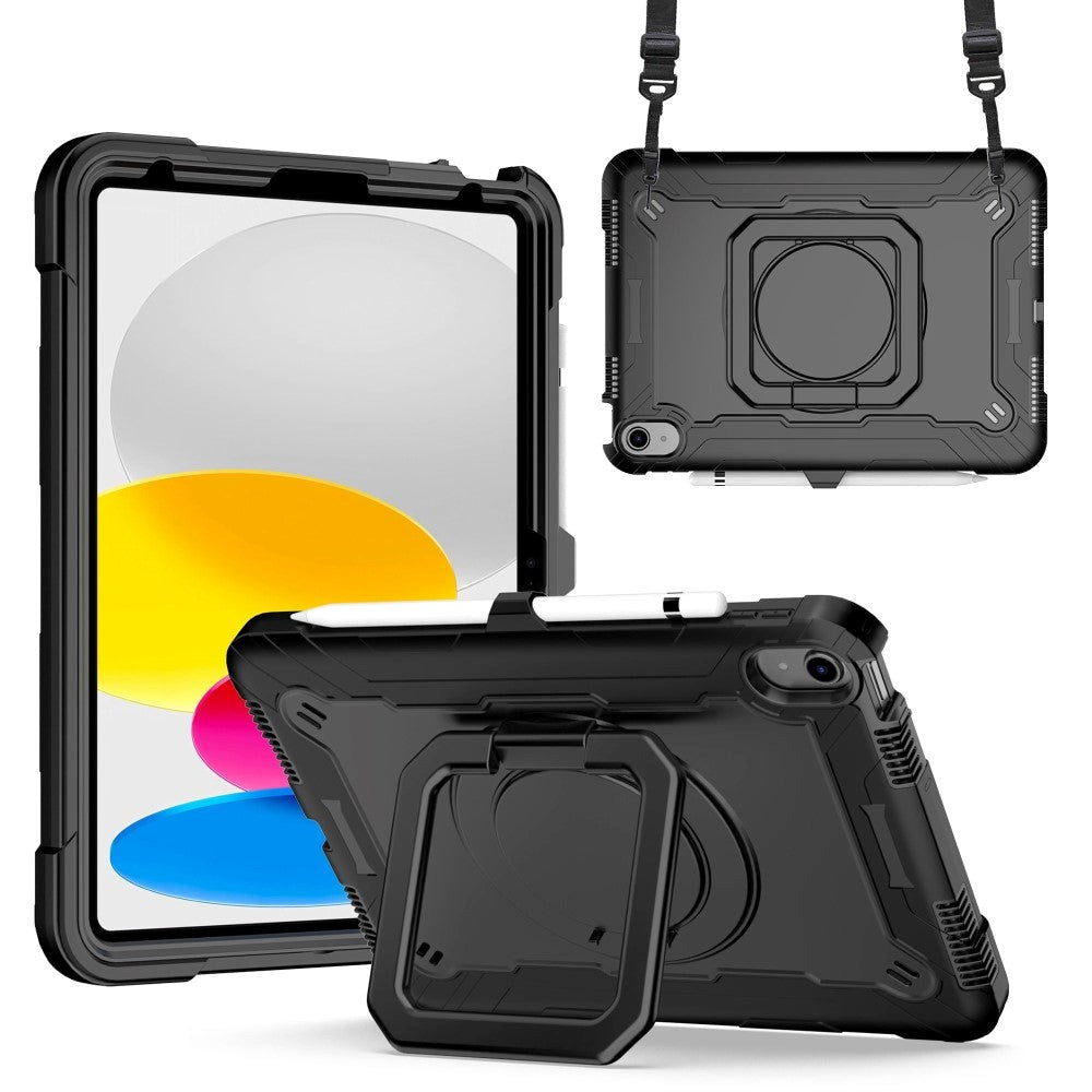 iPad 11" (2025) / iPad 10.9" (2024/2022) Silikone Cover m. 360 Graders Fod & Bærestrop - Sort