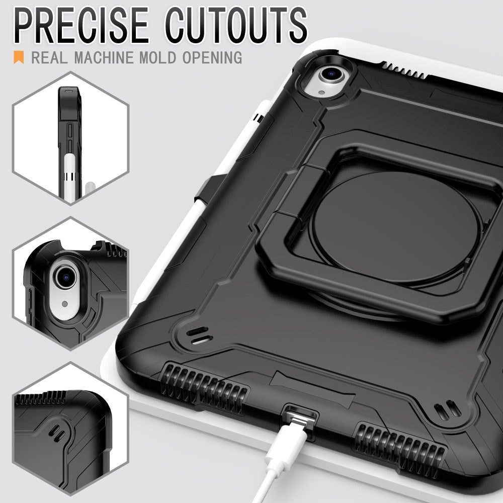 iPad 11" (2025) / iPad 10.9" (2024/2022) Silikone Cover m. 360 Graders Fod & Bærestrop - Sort
