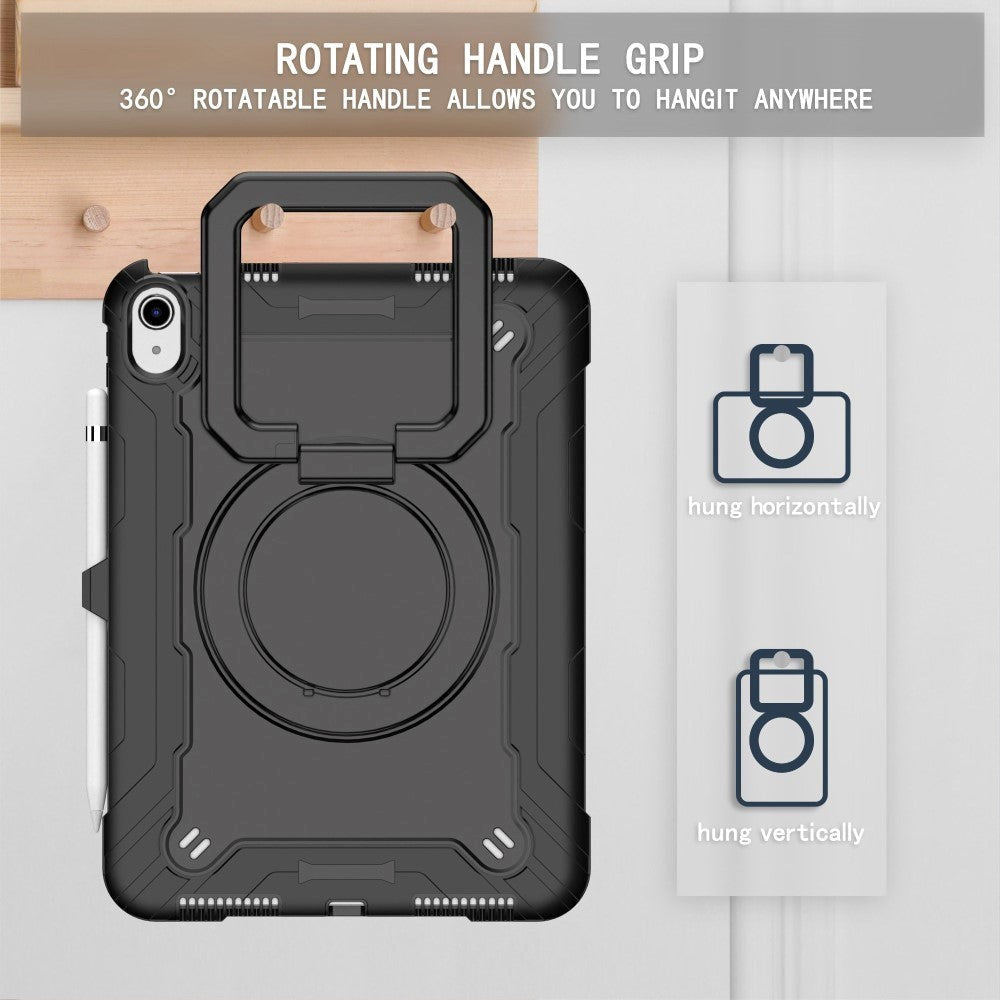 iPad 11" (2025) / iPad 10.9" (2024/2022) Silikone Cover m. 360 Graders Fod & Bærestrop - Sort