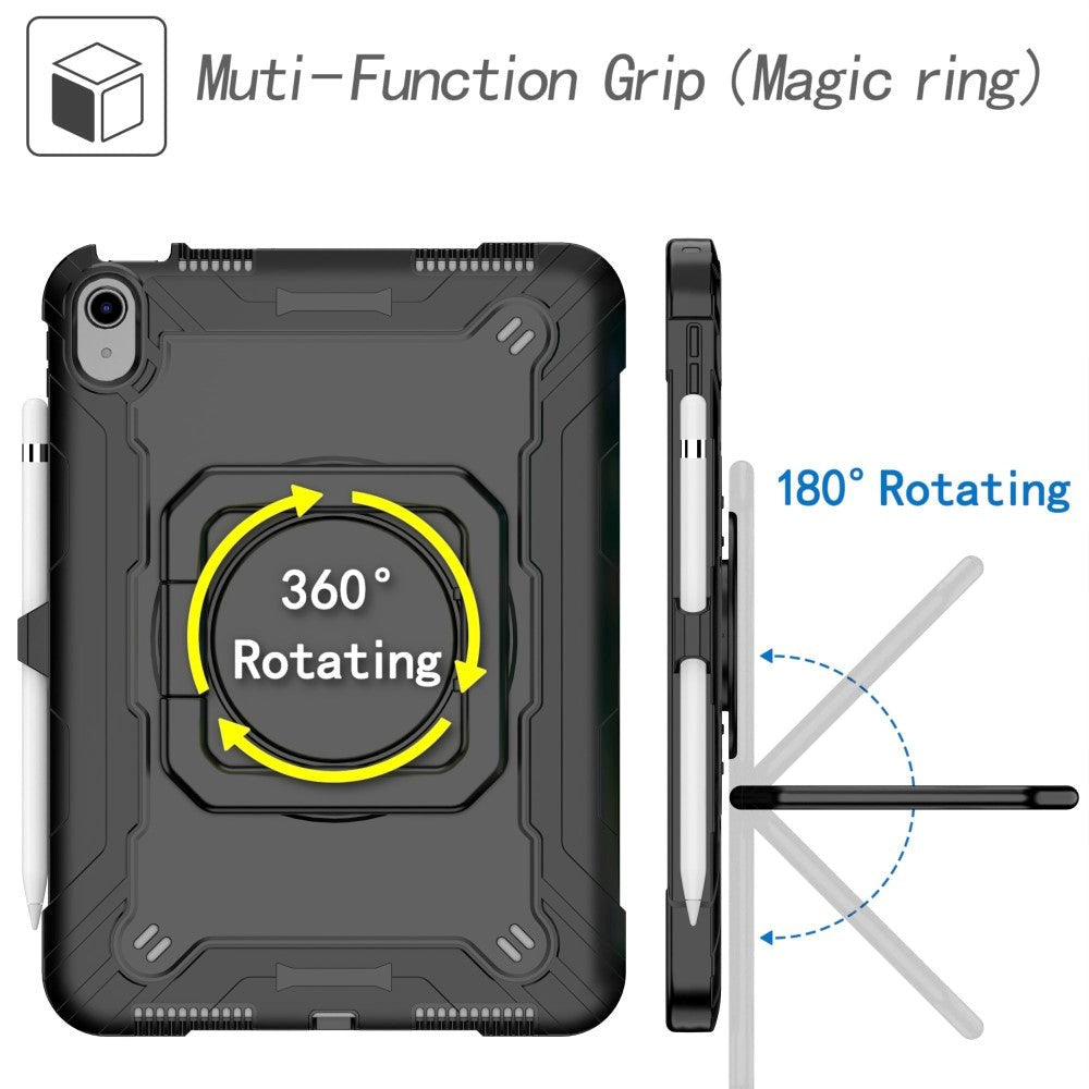 iPad 11" (2025) / iPad 10.9" (2024/2022) Silikone Cover m. 360 Graders Fod & Bærestrop - Sort