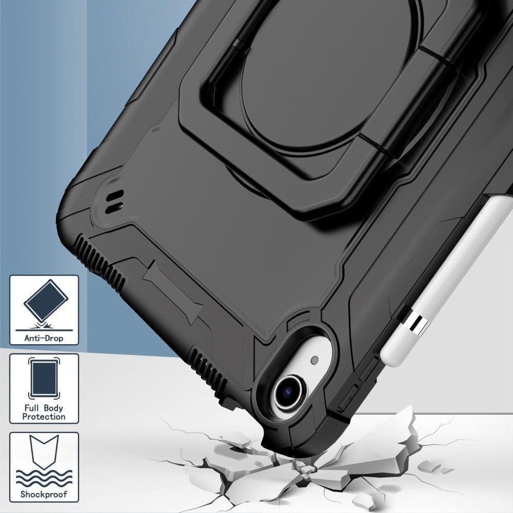 iPad 11" (2025) / iPad 10.9" (2024/2022) Silikone Cover m. 360 Graders Fod & Bærestrop - Sort