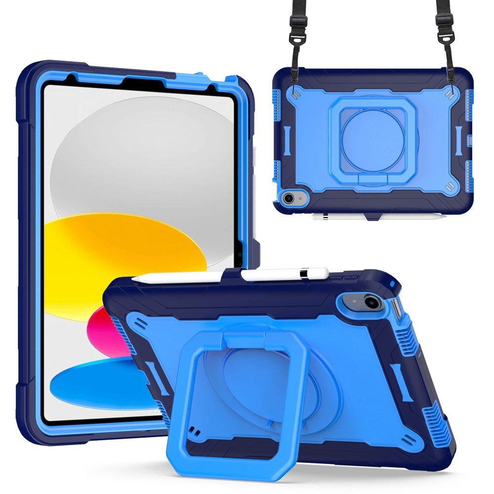 iPad 11" (2025) / iPad 10.9" (2024/2022) Silikone Cover m. 360 Graders Fod & Bærestrop - Blå
