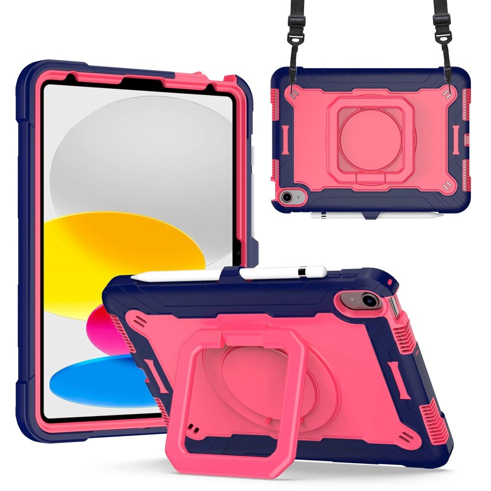 iPad 11" (2025) / iPad 10.9" (2024/2022) Silikone Cover m. 360 Graders Fod & Bærestrop - Pink / Blå