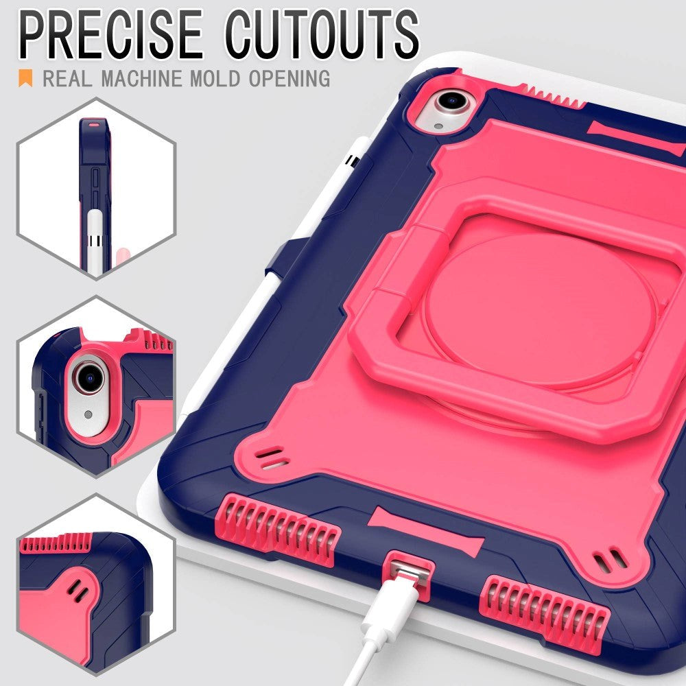 iPad 11" (2025) / iPad 10.9" (2024/2022) Silikone Cover m. 360 Graders Fod & Bærestrop - Pink / Blå