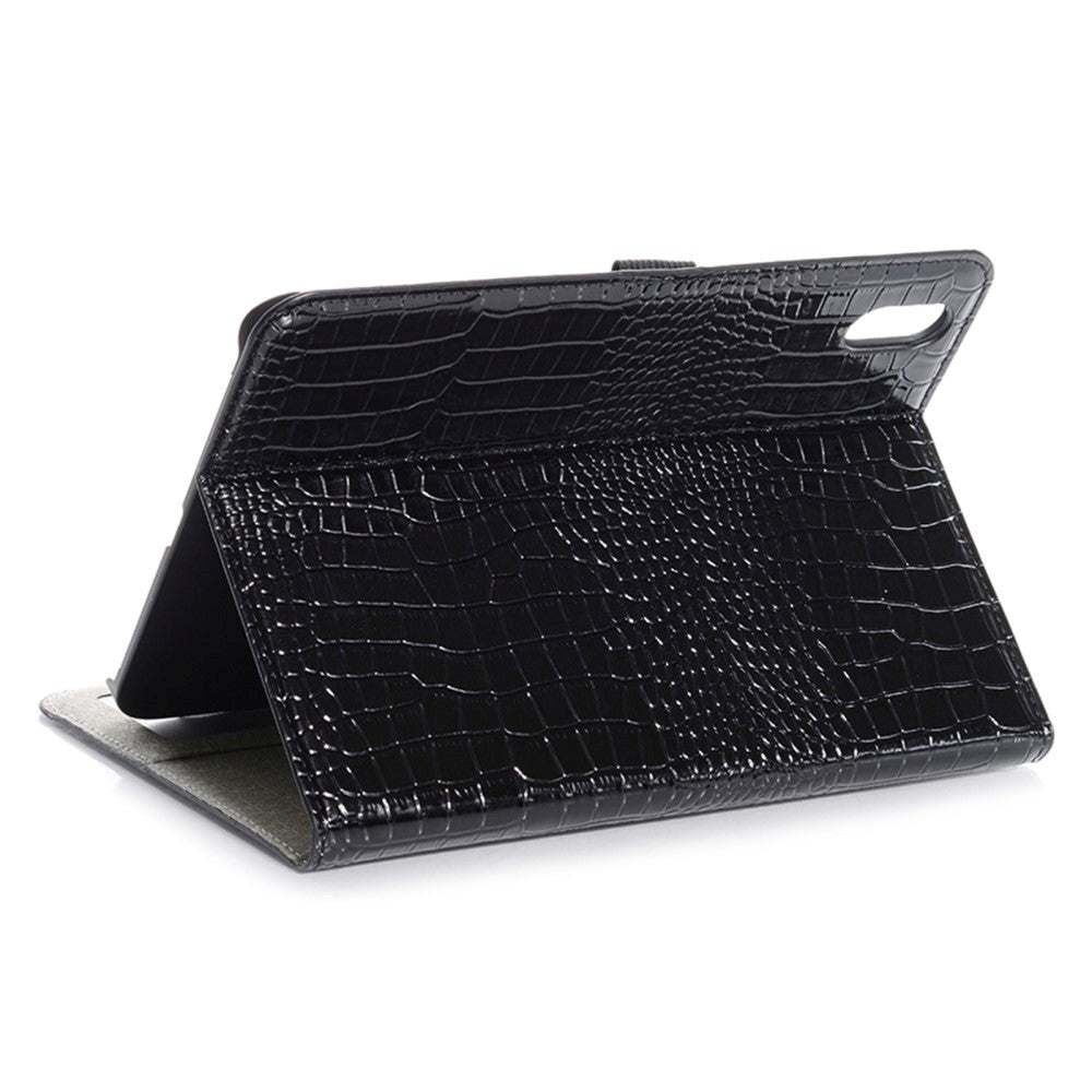 iPad 11" (2025) / iPad 10.9" (2024/2022) Krokodille Læder Tekstur Cover m. Ståfunktion & Kortholder - Sort