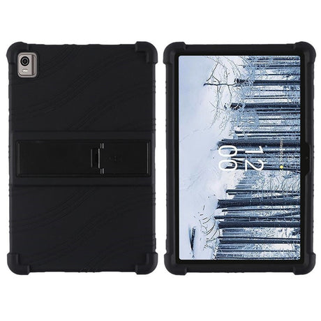 EIDERWOOD Nokia T21 Støddæmpende Silikone Cover m. Kickstand - Sort