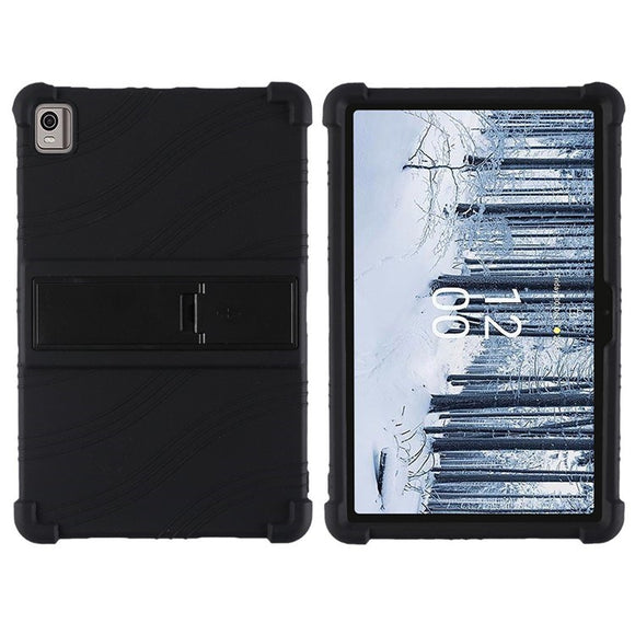 EIDERWOOD Nokia T21 Støddæmpende Silikone Cover m. Kickstand - Sort