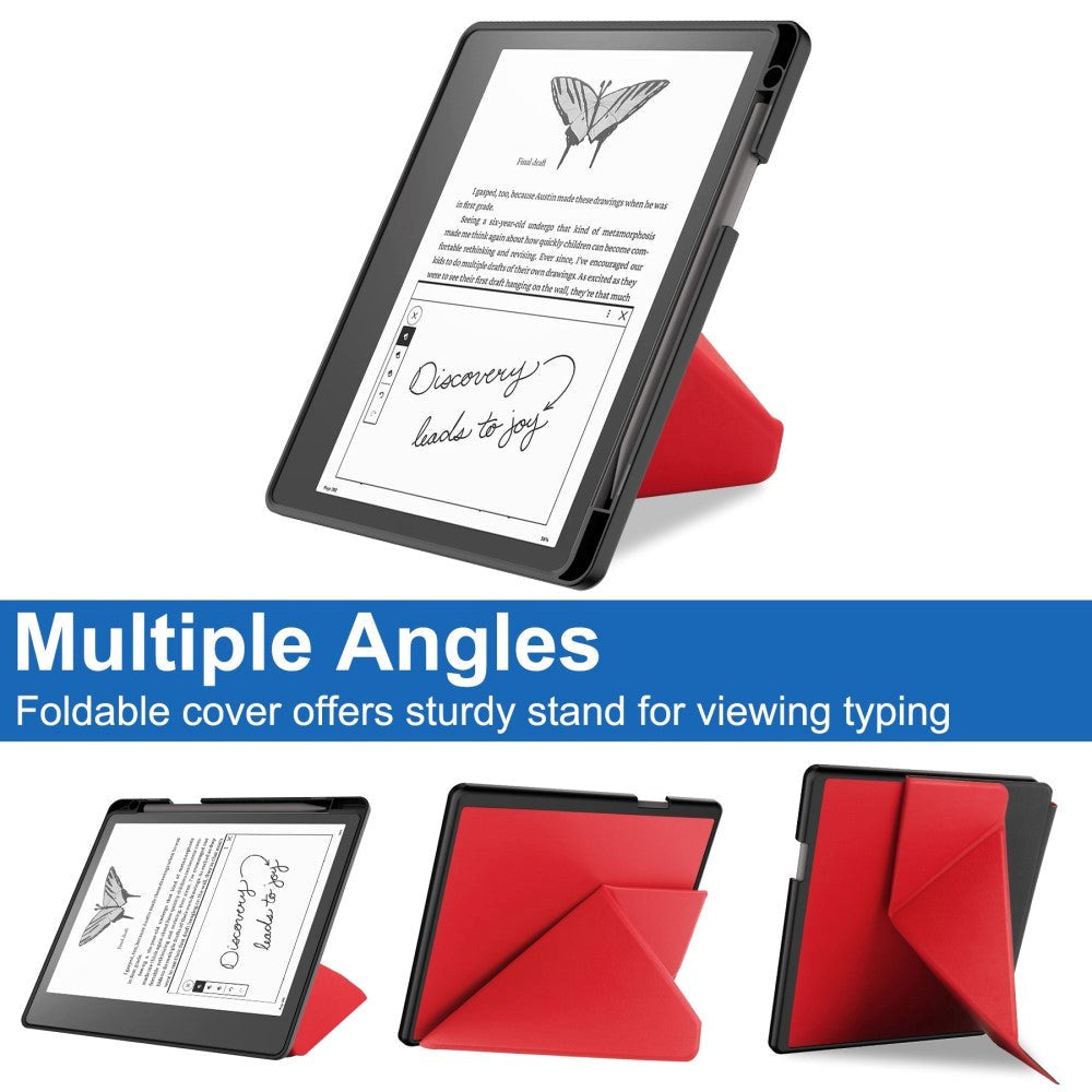 Amazon Kindle Scribe 11th Generation (2022) Origami Kunstlæder Cover m. Pen Holder - Rød