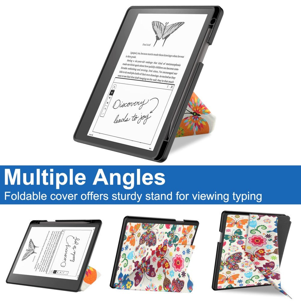 Amazon Kindle Scribe 11th Generation (2022) Origami Læder Cover m. Pen Holder - Farverige Sommerfugle