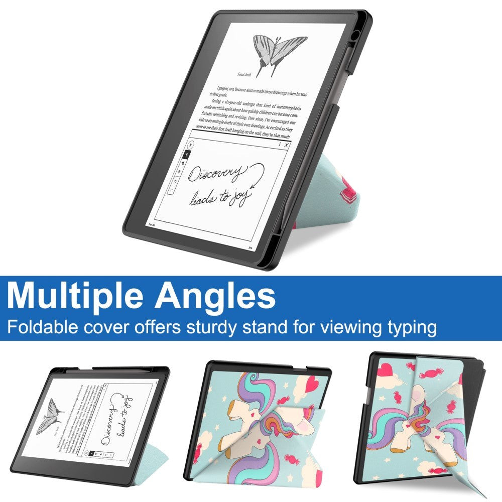 Amazon Kindle Scribe 11th Generation (2022) Origami Læder Cover m. Pen Holder - Enhjørning