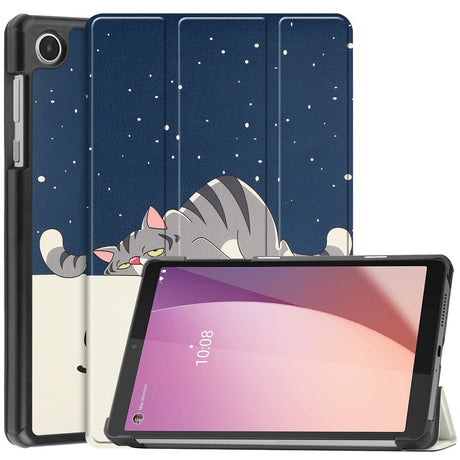 EIDERWOOD Lenovo Tab M8 (4. Gen.) Tri-Fold Kunstlæder Flip Cover m. Mønster - Kat