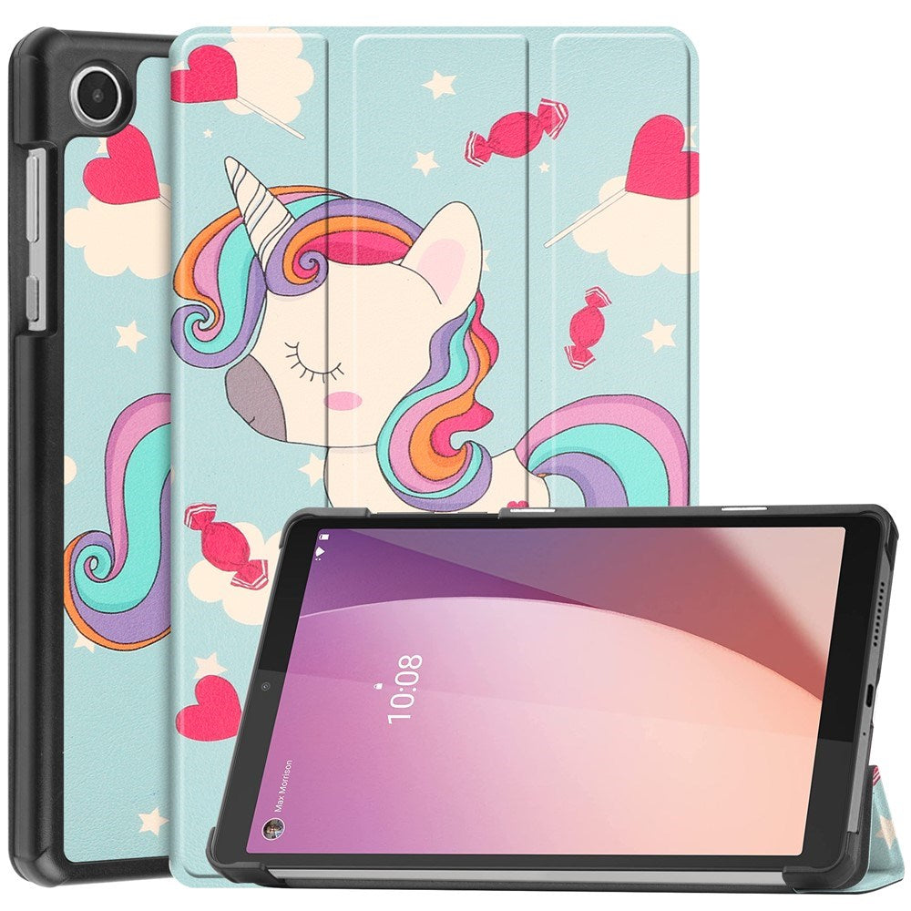 EIDERWOOD Lenovo Tab M8 (4. Gen.) Tri-Fold Kunstlæder Flip Cover m. Mønster - Enhjørning