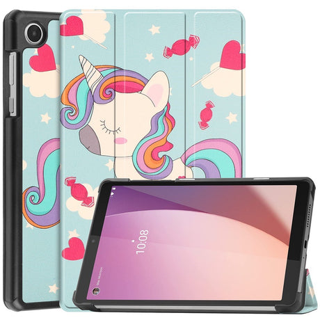 EIDERWOOD Lenovo Tab M8 (4. Gen.) Tri-Fold Kunstlæder Flip Cover m. Mønster - Enhjørning