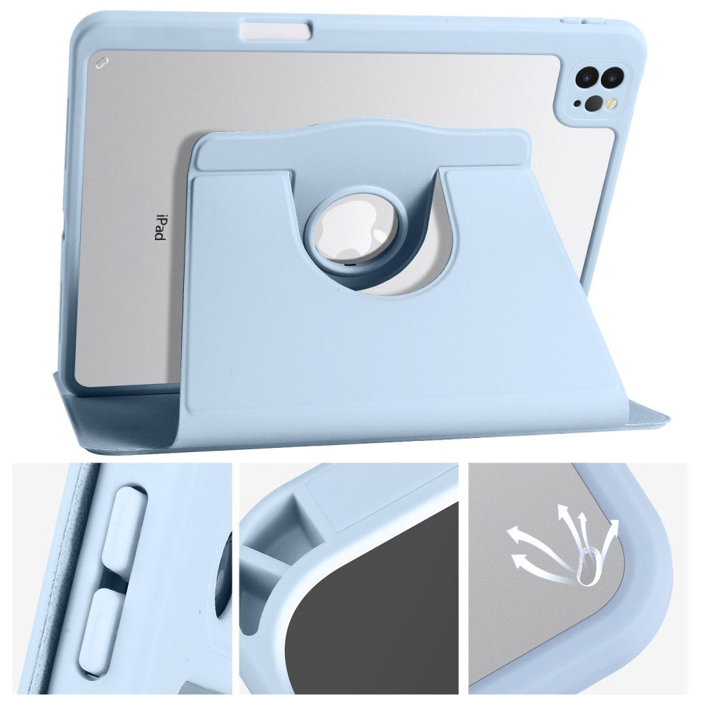 iPad Pro 12.9" (2022 / 2021 / 2020 / 2018) Hybrid Flip Cover m. Apple Pencil Holder - Lyseblå/ Gennemsigtig