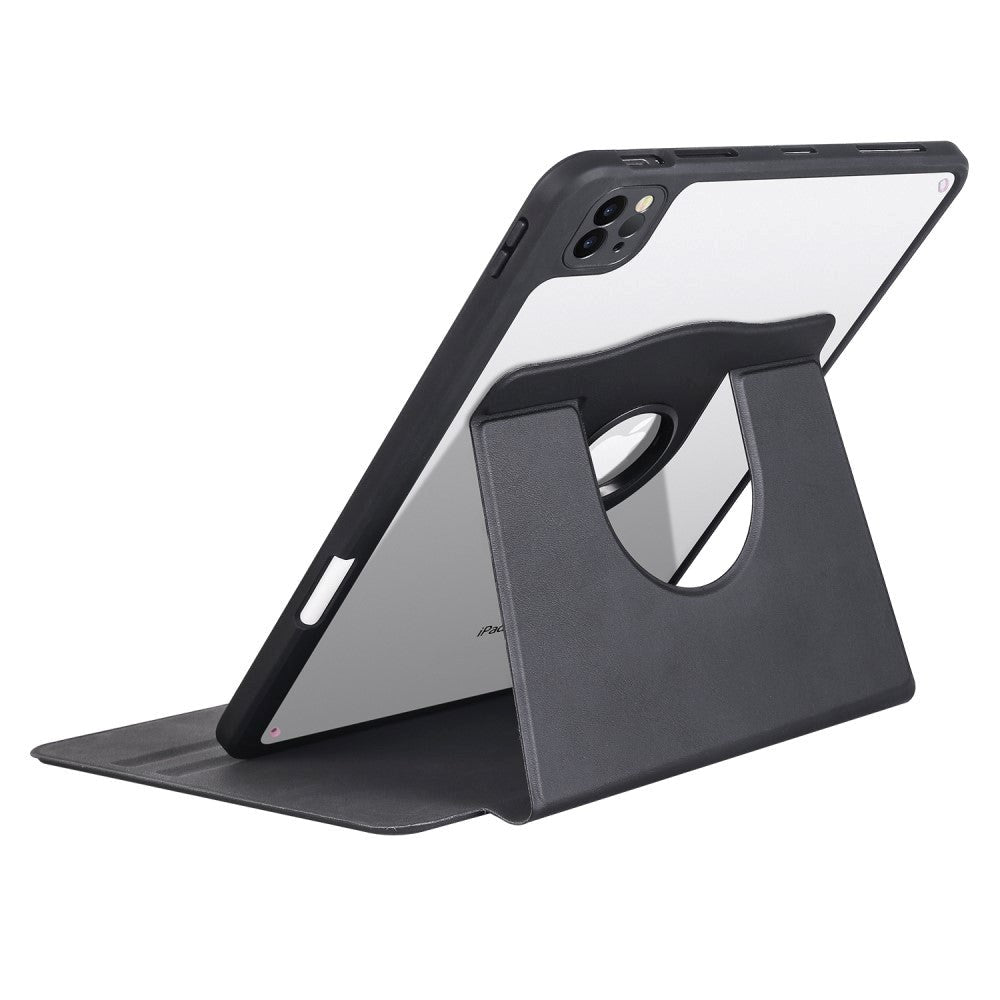iPad Pro 12.9" (2022 / 2021 / 2020 / 2018) Hybrid Flip Cover m. Apple Pencil Holder - Sort / Gennemsigtig