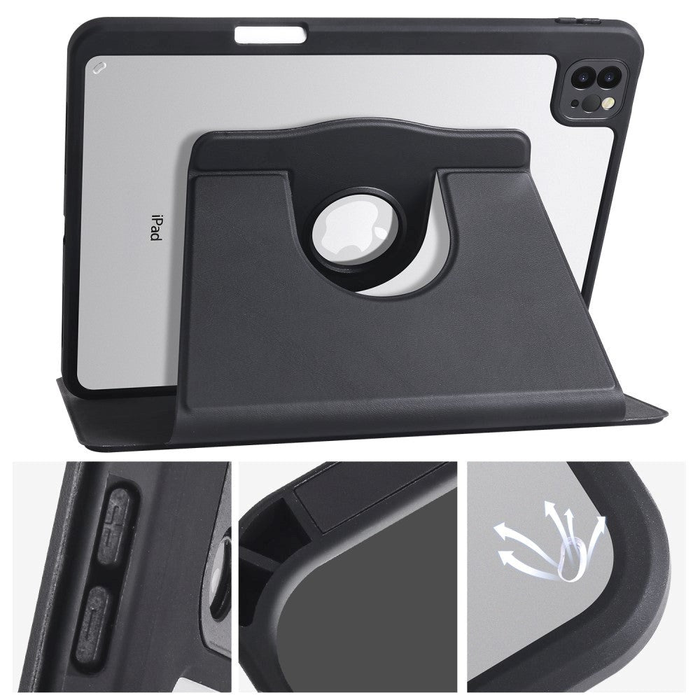 iPad Pro 12.9" (2022 / 2021 / 2020 / 2018) Hybrid Flip Cover m. Apple Pencil Holder - Sort / Gennemsigtig
