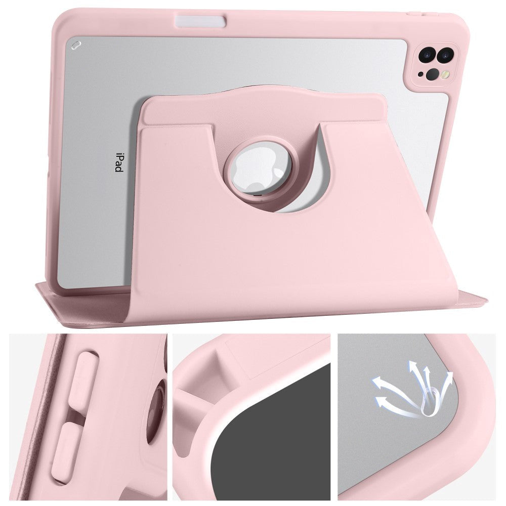 iPad Pro 12.9" (2022 / 2021 / 2020 / 2018) Hybrid Flip Cover m. Apple Pencil Holder - Lyserød / Gennemsigtig