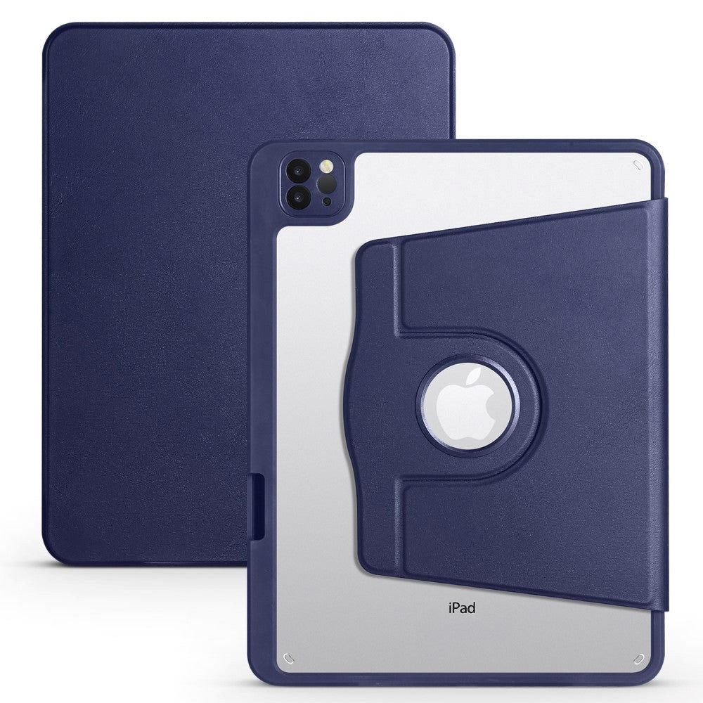 iPad Pro 12.9" (2022 / 2021 / 2020 / 2018) Hybrid Flip Cover m. Apple Pencil Holder - Mørkeblå/ Gennemsigtig