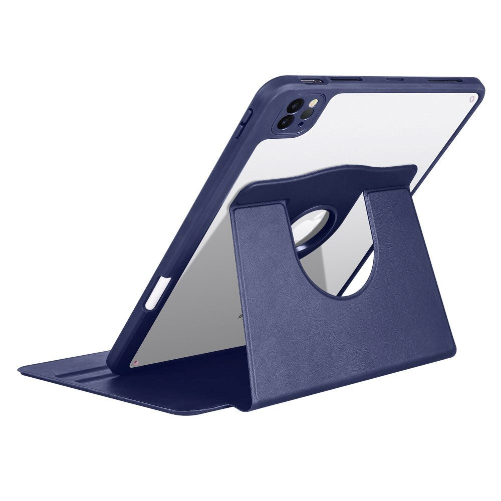 iPad Pro 12.9" (2022 / 2021 / 2020 / 2018) Hybrid Flip Cover m. Apple Pencil Holder - Mørkeblå/ Gennemsigtig