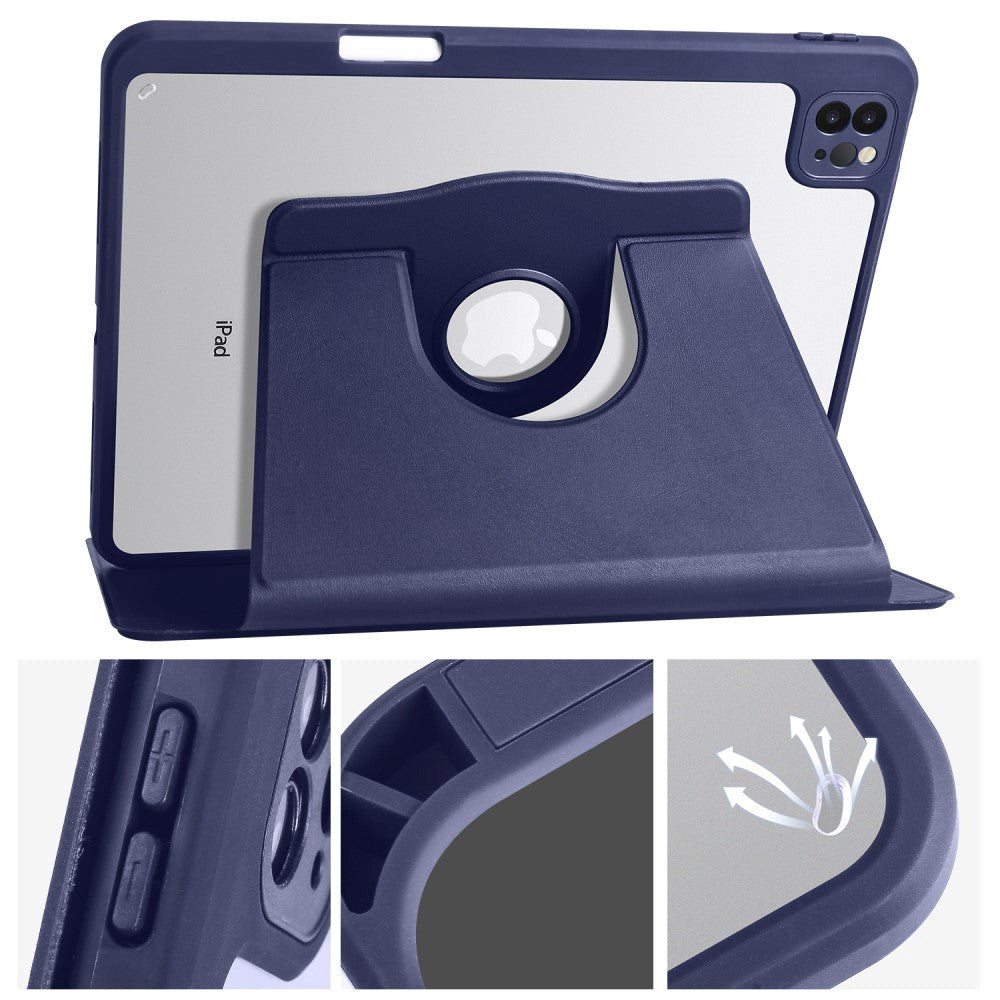 iPad Pro 12.9" (2022 / 2021 / 2020 / 2018) Hybrid Flip Cover m. Apple Pencil Holder - Mørkeblå/ Gennemsigtig