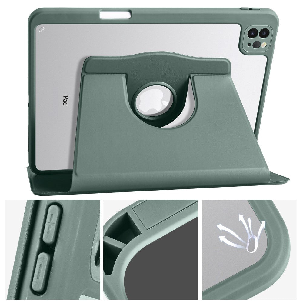 iPad Pro 12.9" (2022 / 2021 / 2020 / 2018) Hybrid Flip Cover m. Apple Pencil Holder - Grøn / Gennemsigtig
