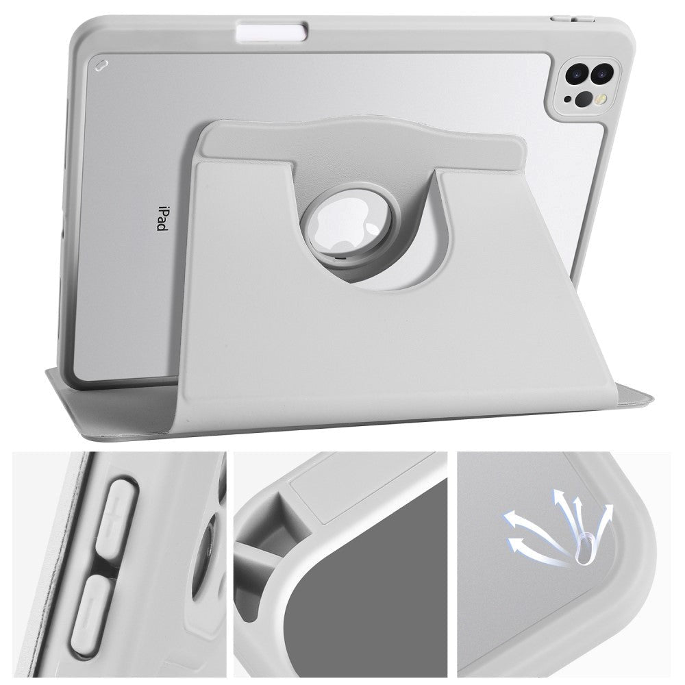 iPad Pro 12.9" (2022 / 2021 / 2020 / 2018) Hybrid Flip Cover m. Apple Pencil Holder - Grå / Gennemsigtig