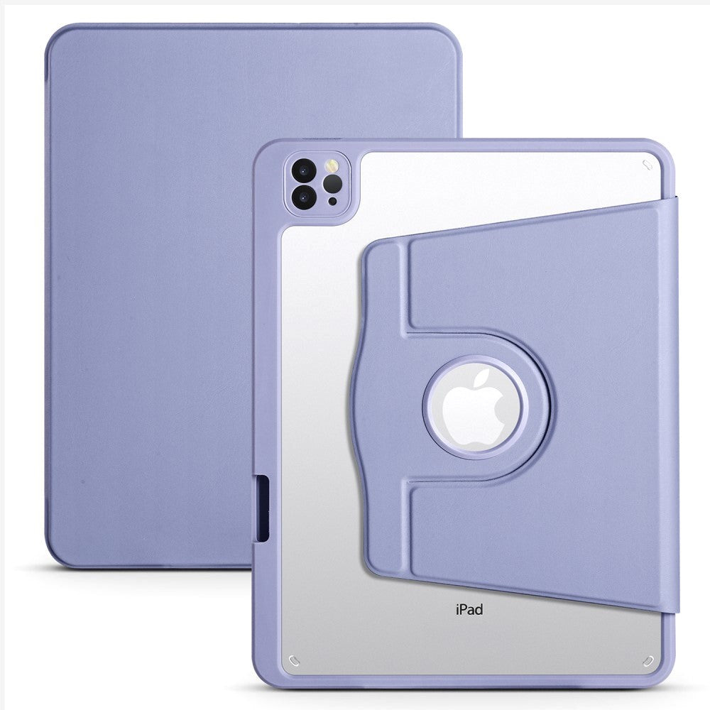 iPad Pro 12.9" (2022 / 2021 / 2020 / 2018) Hybrid Flip Cover m. Apple Pencil Holder - Lilla / Gennemsigtig