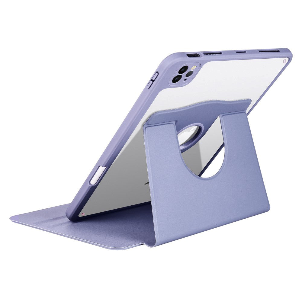 iPad Pro 12.9" (2022 / 2021 / 2020 / 2018) Hybrid Flip Cover m. Apple Pencil Holder - Lilla / Gennemsigtig