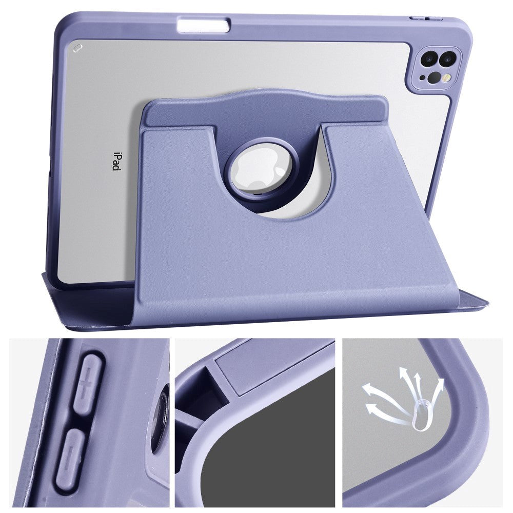 iPad Pro 12.9" (2022 / 2021 / 2020 / 2018) Hybrid Flip Cover m. Apple Pencil Holder - Lilla / Gennemsigtig