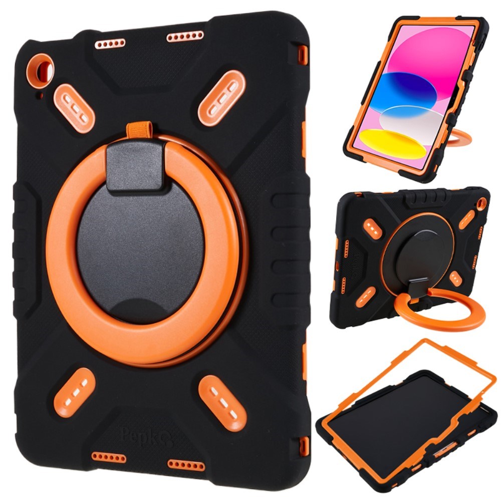 Pepkoo iPad 11" (2025) / 10.9" (2024 / 2022) Børne Cover m. Roterbar Stander - Sort / Orange
