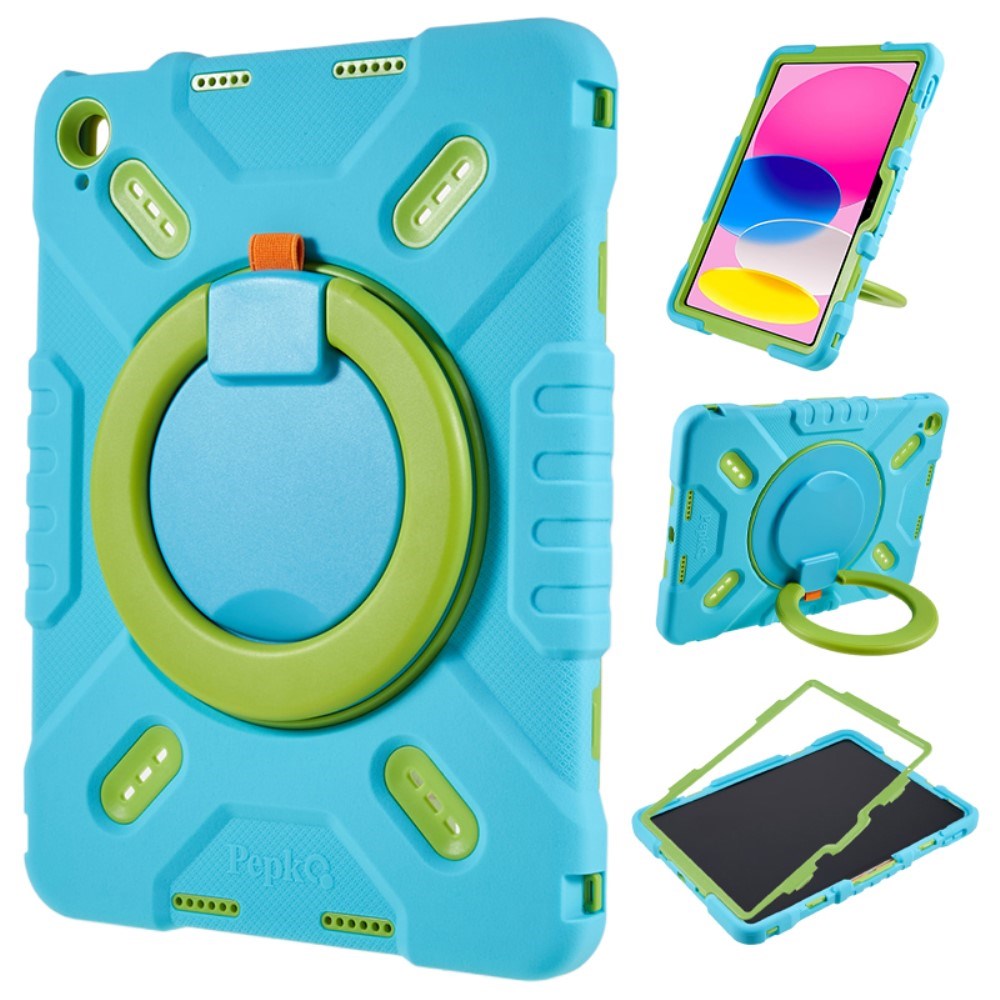 Pepkoo iPad 11" (2025) / 10.9" (2024 / 2022) Børne Cover m. Roterbar Stander - Blå / Grøn
