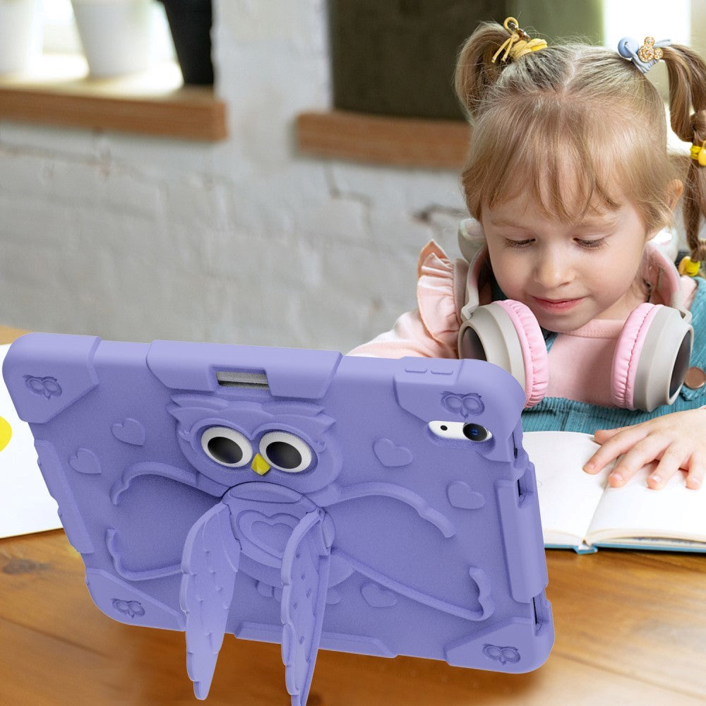 iPad 11" (2025) / iPad 10.9" (2024/2022) Hybrid Håndværker Cover m. Kickstand, Penholder & Ugle Motiv - Lilla
