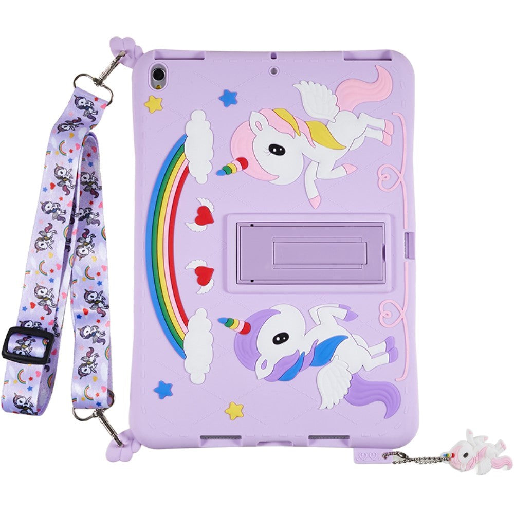 iPad 10.2" (2021 / 2020 / 2019) / Air 10.5" (2019) / Pro 10.5" Silikone Cover m. Stander, Print & Strop - Enhjørning