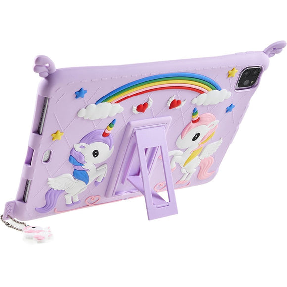iPad Air (2022 / 2020) / Pro 11 (2022 / 2021 / 2020 / 2018) Silikone Cover m. Stander, Print & Strop - Enhjørning